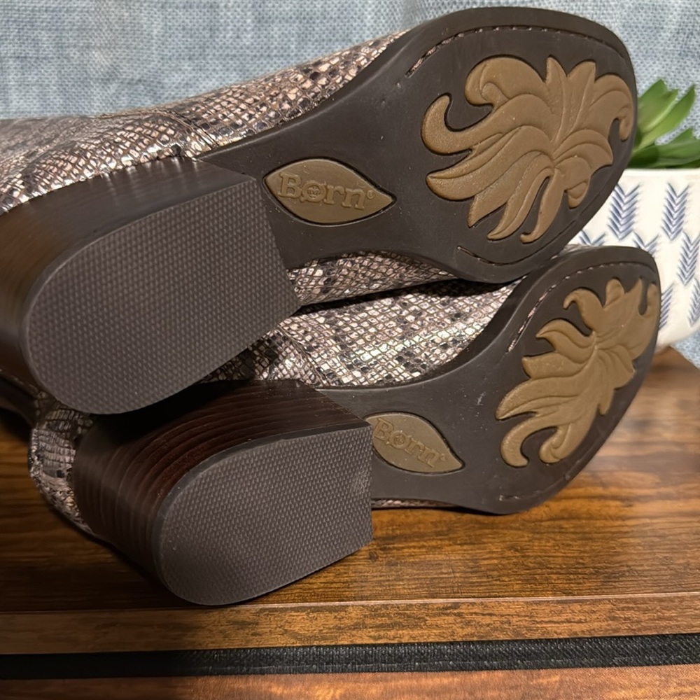 Born Brown Python Snakeskin Audriana Tall Heeled Boot Suede Fall Mobwife Sz 7.5M - Picture 4 of 13